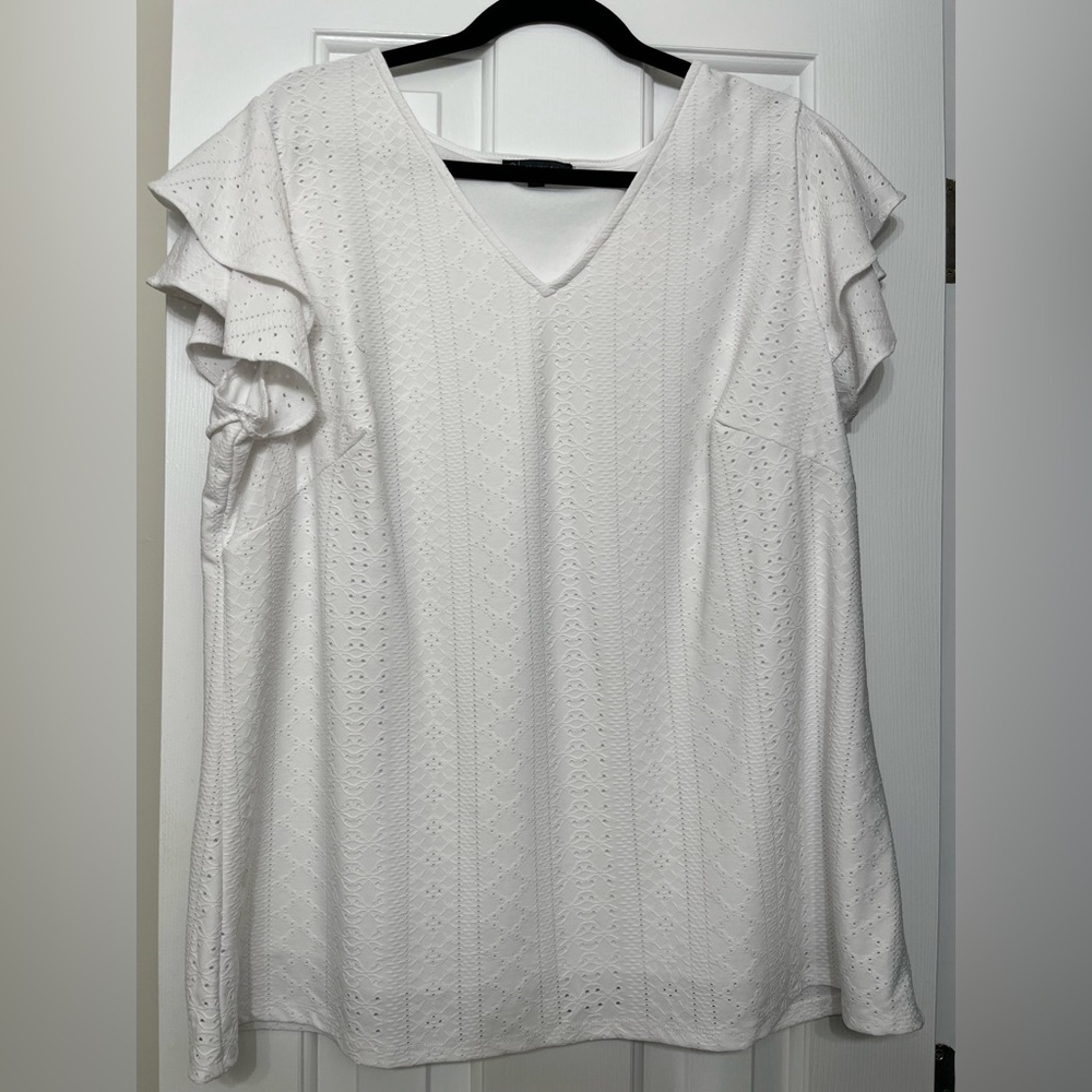 Adrianna Papell White Eyelet Ruffle Blouse